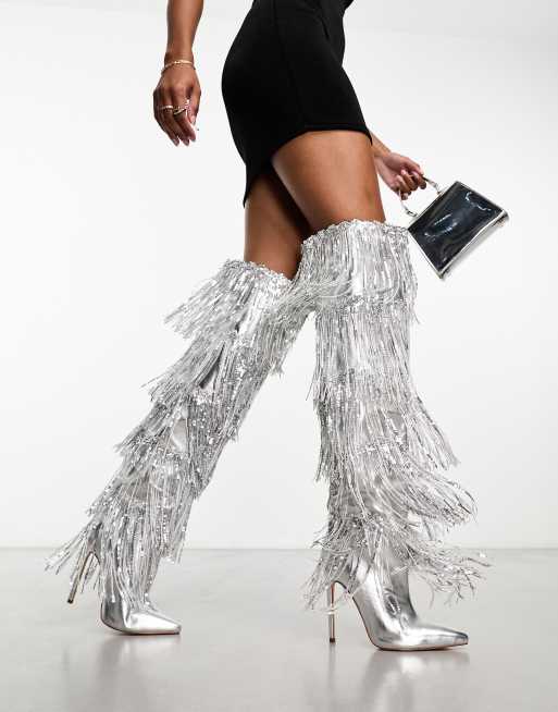 silver over knee boots