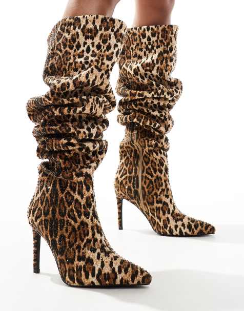 Azalea Wang Adventurous over the knee boots in embellished leopard - view 1