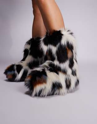 Azalea Wang - Albert - Ankle-Boots aus Kunstfell mit Leopardenmuster-Bunt