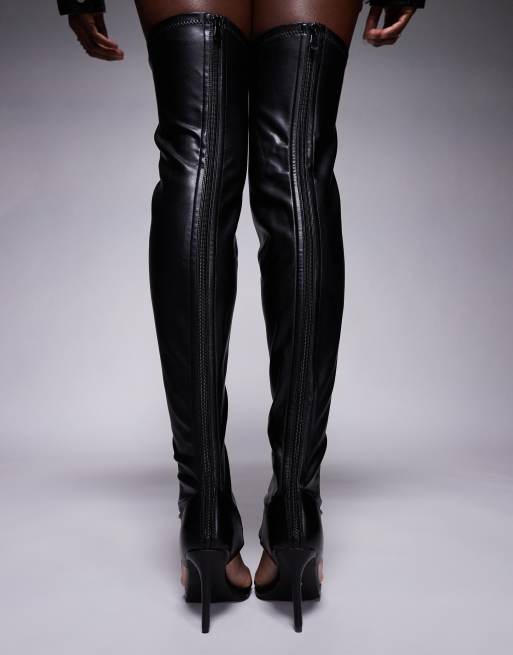 Azalea Wang Alisha stretch over the knee heeled sandals in black , 3 of 4