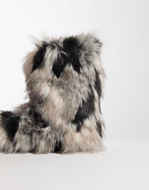 Azalea Wang Alixia furry ankle boots in grey multi, 3 of 4