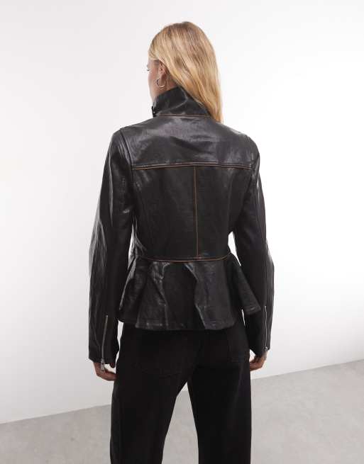 Azalea Wang Ally peplum biker jacket in black PU, 4 of 4