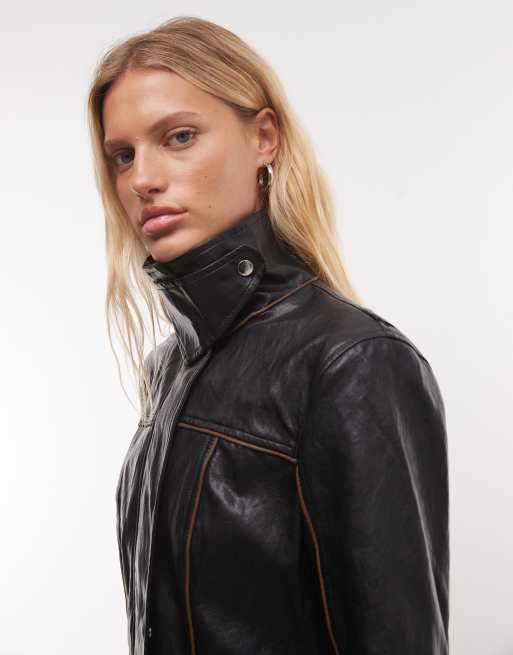 AZALEA WANG Ally veste biker à basque en PU noir, 3 de 4