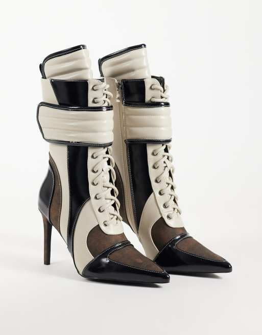 Azalea Wang Amada boxer high heeled boots in chocolate, 3 of 4