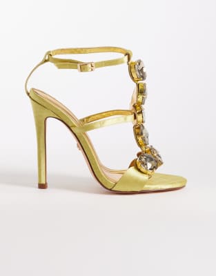 Azalea Wang Amaratha Bejeweled Heeled Sandals In Animal Print