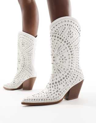 Azalea Wang - Amicable - Bottes style western ornées de clous - Blanc