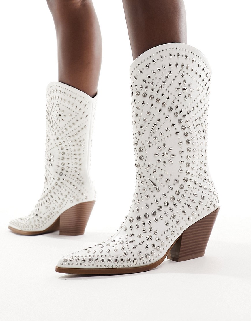 Azalea Wang Amicable studded western boot in white