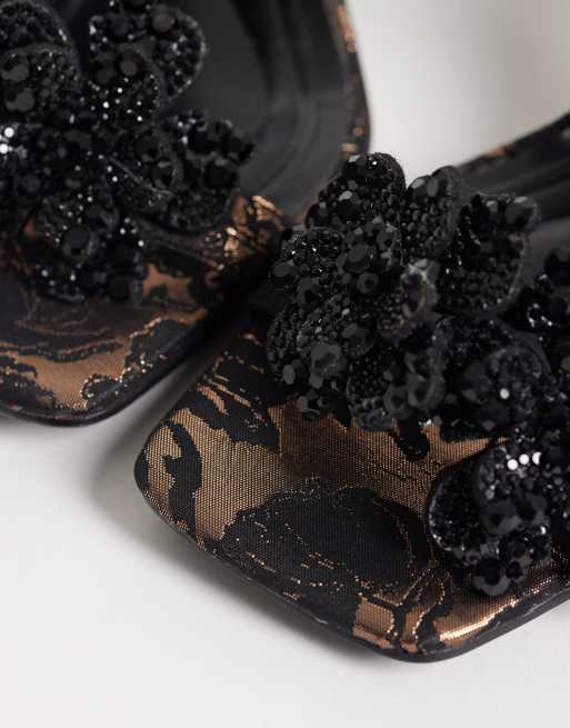 Azalea Wang Anastasia high heeled sandals with embellished flowers in bronze, 2 of 4