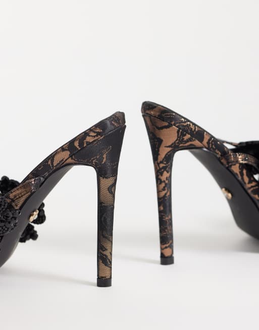 Azalea Wang Anastasia high heeled sandals with embellished flowers in bronze, 4 of 4
