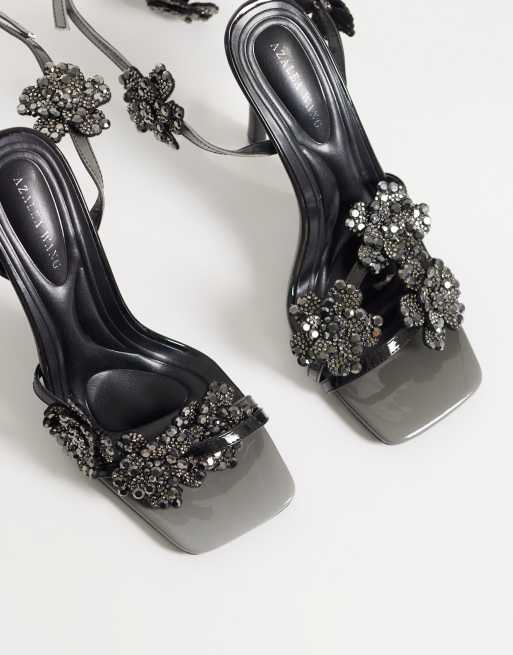 Azalea Wang Anastasia sandales à talons avec fleurs ornées en noir, 4 de 4