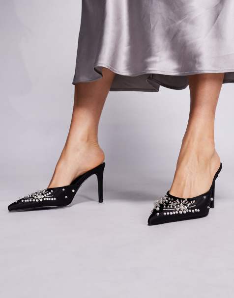 Azalea Wang Angelica embellished mule high heels in black - view 1