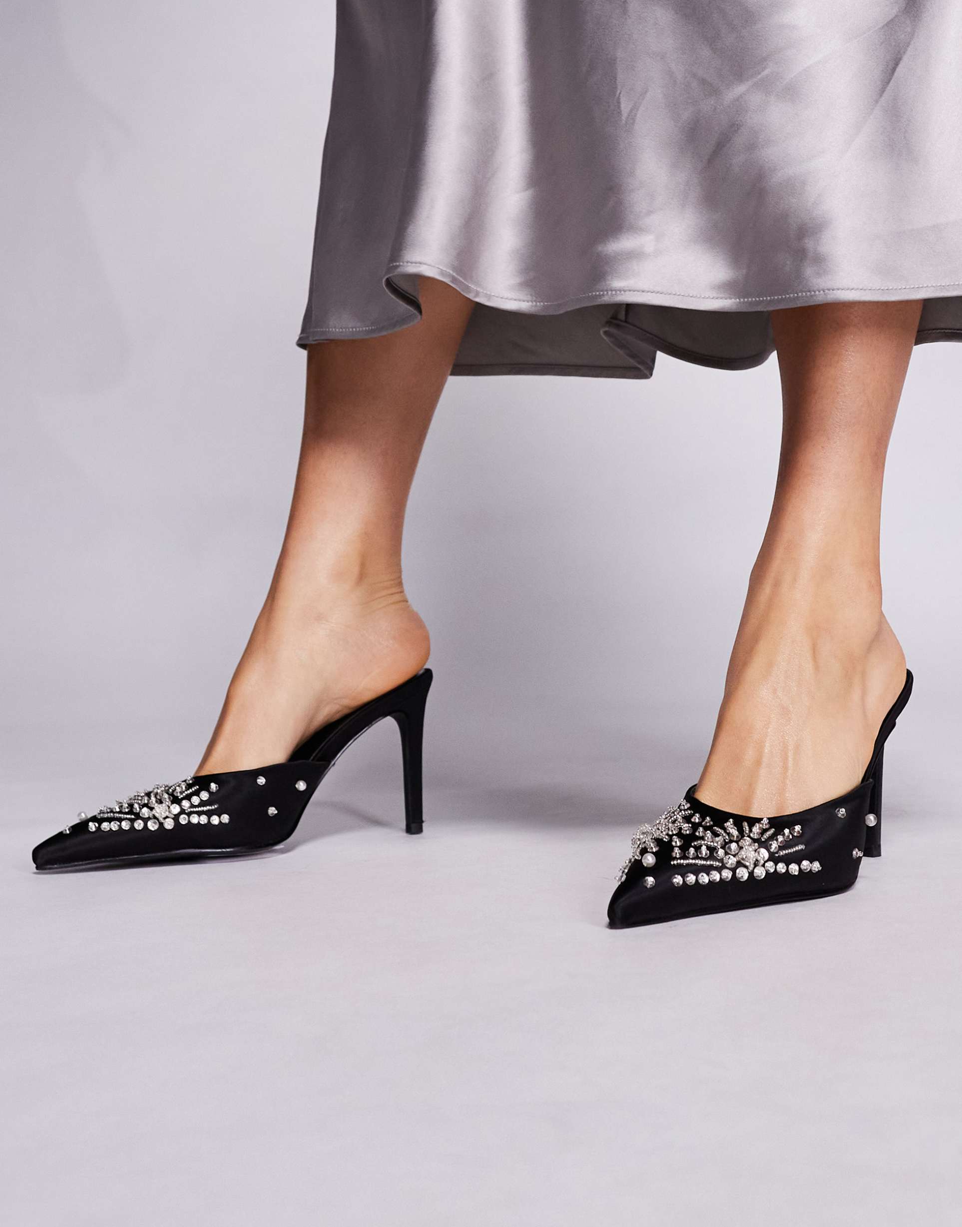 azalea wang angelica embellished mule high heels in black