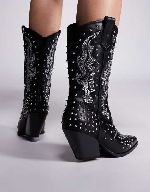 Azalea Wang Ankus studded western boots in black | ASOS