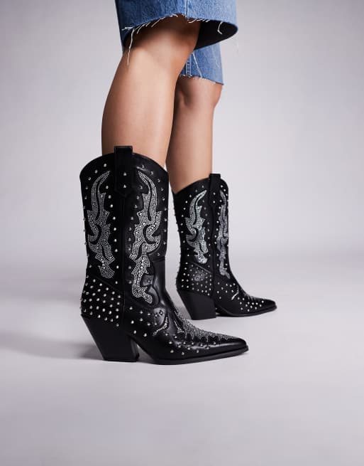 Azalea Wang Ankus studded western boots in black