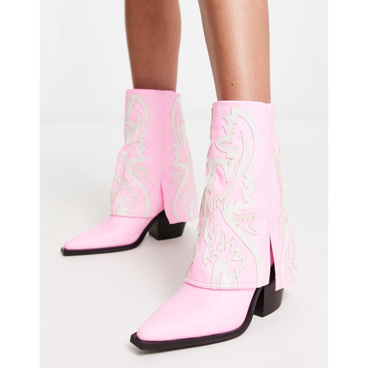 Azalea Wang Annabelle fold-over western boots in pink