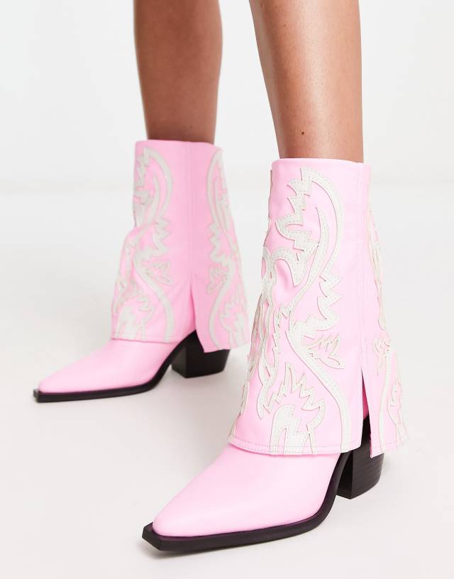 Azalea Wang Annabelle fold-over western boots in pink