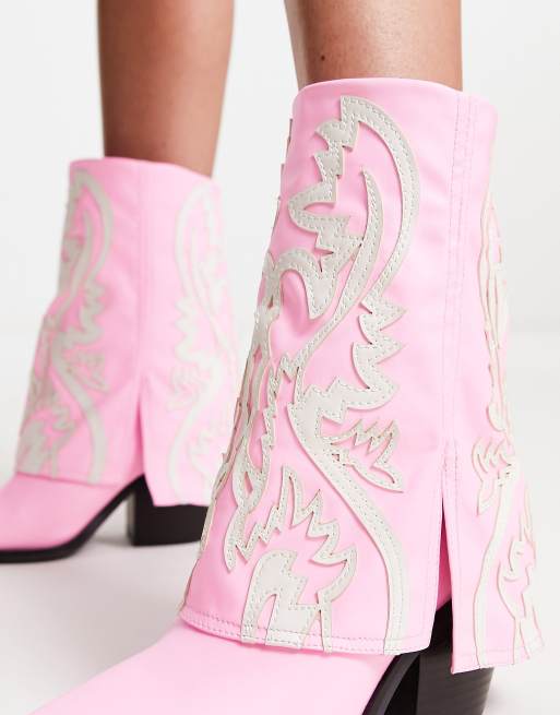 Azalea Wang Annabelle fold-over western boots in pink