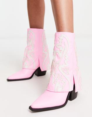 Azalea Wang - Annabelle - Western-Stiefel in Rosa mit umgeschlagenem Schaft