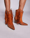 [AZALEA WANG] Azalea Wang Anorak embellished tassel western boots in orange 38 ORANGE