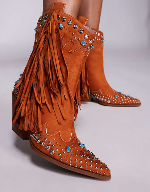 Azalea Wang Anorak Stivali arancioni stile western decorati