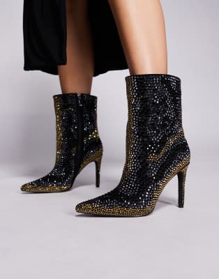 Azalea Wang Ansley Studded High Heel Ankle Boots In Black