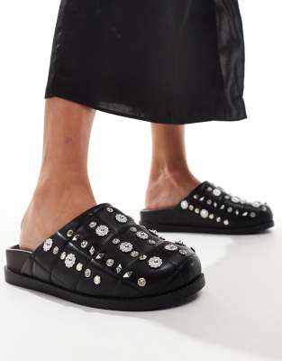 AZALEA WANG Anslie studded weave mules in black