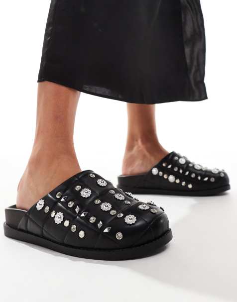 Azalea Wang Anslie studded weave mules in black - view 1