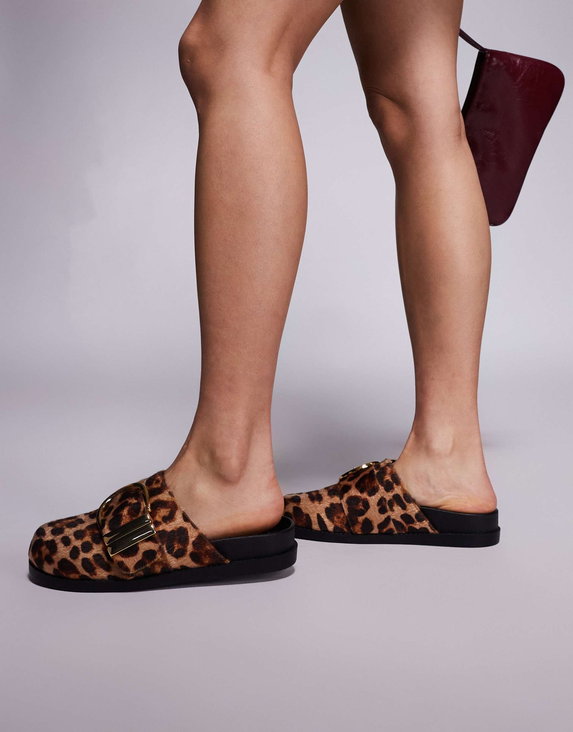 azalea wang archibald buckle detail mules in leopard
