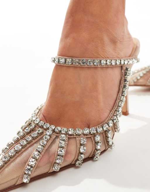 Azalea Wang - Arthelia - Beige udsmykkede mules med hæl i mesh, 3 af 4