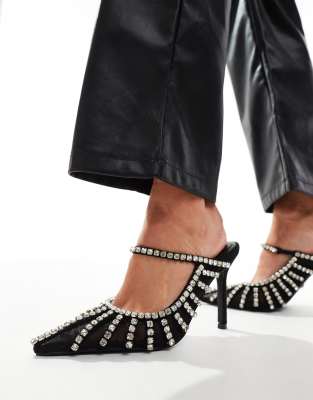 AZALEA WANG Arthelia embellished heeled mules in black mesh