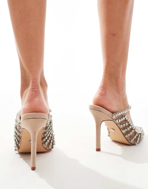 Azalea Wang – Arthelia – Verzierte Mules in Beige mit Absatz und Netzstoff, 2 von 4