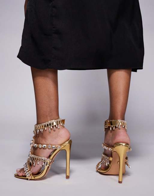 Azalea Wang Baptista jewel embellished heeled mules in gold