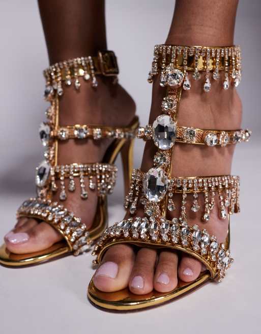 Azalea Wang Baptista jewel embellished heeled mules in gold