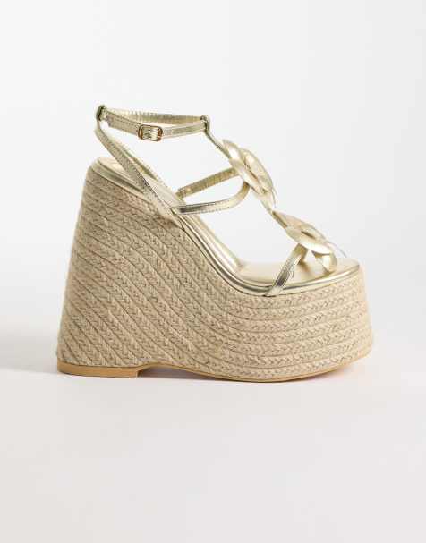 Azalea Wang – Barossa – Guldfärgade espadriller med kilklackar - view 1