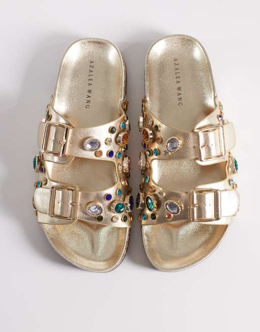 Azalea Wang - Bayleaves - Platte sandalen met versiering in goud, 2 van 4