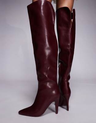  Beaucoup heeled over the knee boots in burgundy