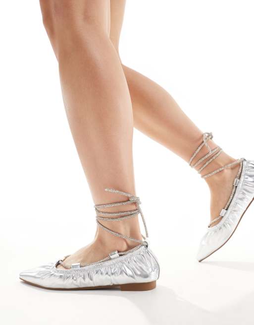 Azalea Wang - Benicio - Ballerine argento metallizzato con allacciatura decorata alla caviglia, 4 di 4