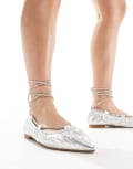 [AZALEA WANG] Azalea Wang Benicio embellished ankle strap ballet flats in silver metallic 37 SILVER