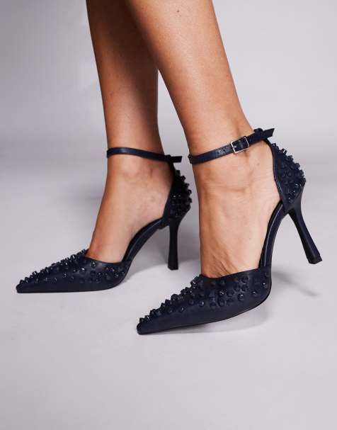 Azalea Wang Bessetta studded heels in navy - view 1