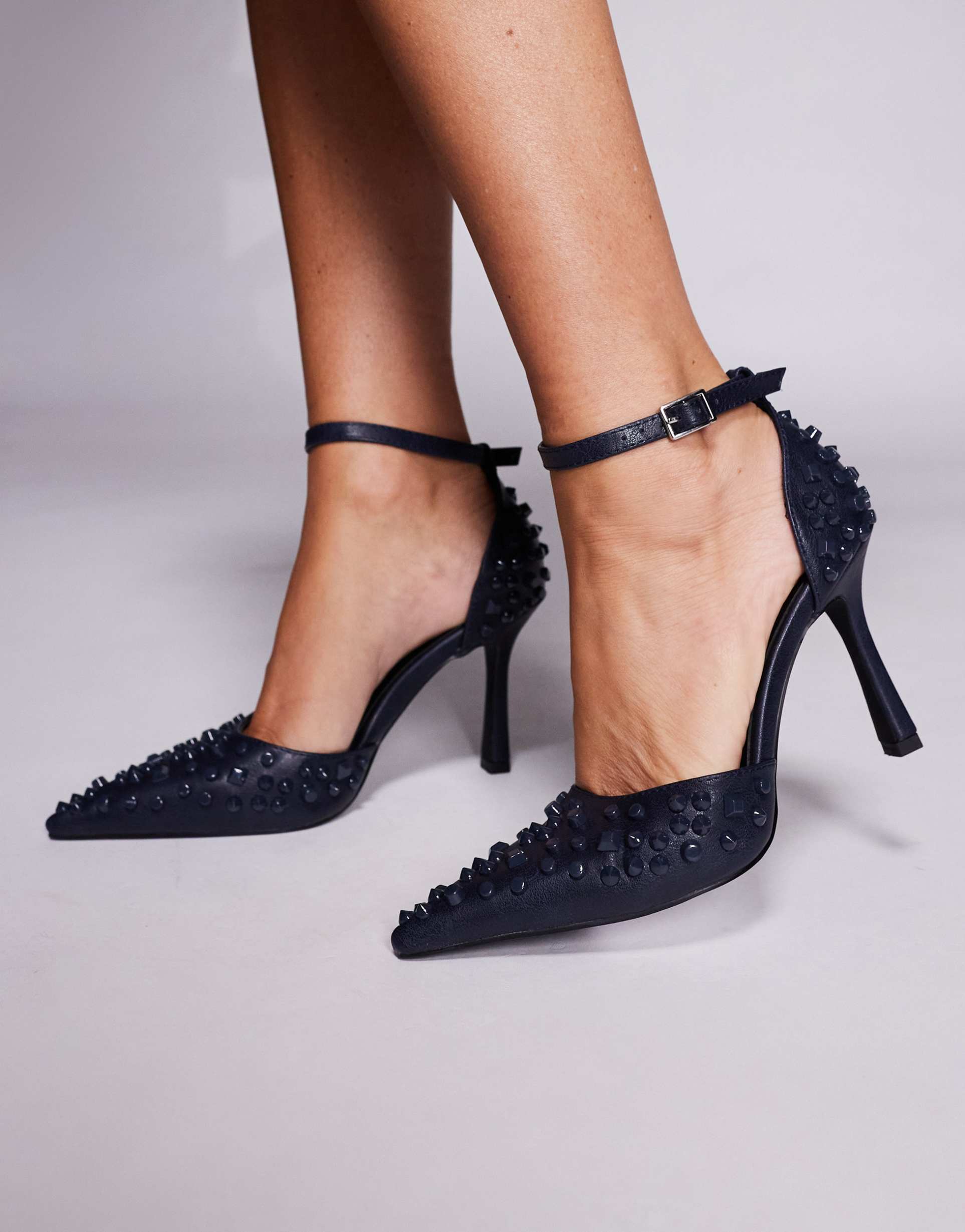 azalea wang bessetta studded heels in navy