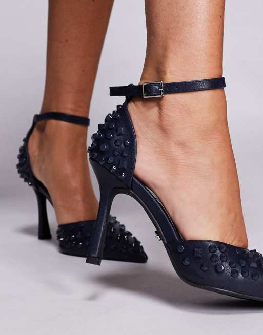 Azalea Wang Bessetta studded heels in navy | ASOS display picture 1