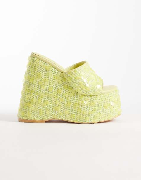 Azalea Wang Betsey wedge heeled sandals in yellow sequin - view 1