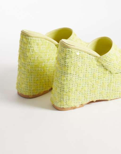 Azalea Wang Betsey wedge heeled sandals yellow sequin, 4 of 4