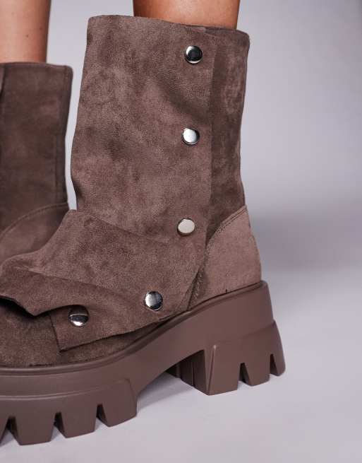 Azalea Wang – Bharti – Kakaobruna, grova ankelboots med nitar, 3 av 4