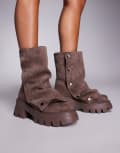 [AZALEA WANG] Azalea Wang Bharti studded chunky ankle boots in cocoa-Grey 36 GREY