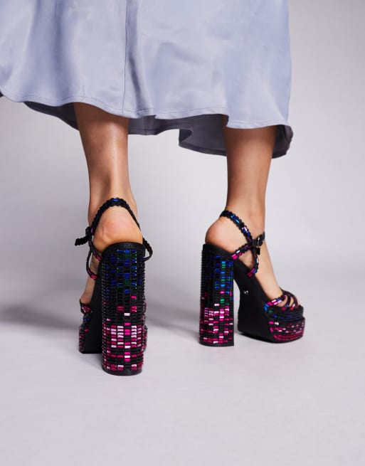 Azalea Wang Birch sequin embellished chunky platforms in black | ASOS