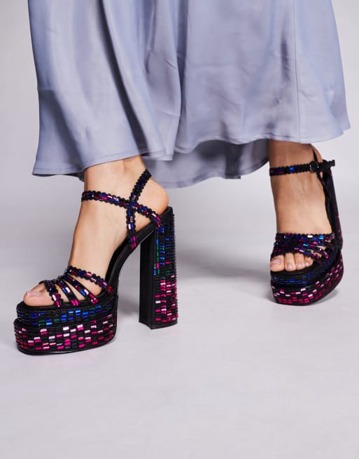 Azalea Wang Birch sequin embellished chunky platforms in black | ASOS