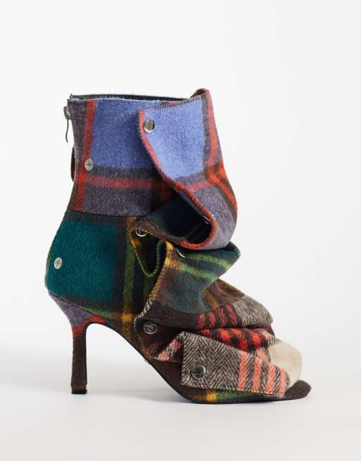 Azalea Wang - Birdsong - Chaussures peep toe à talon haut et clous - Carreaux écossais multicolores, 1 de 4