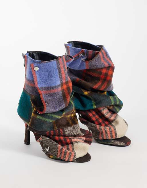 Azalea Wang - Birdsong - Chaussures peep toe à talon haut et clous - Carreaux écossais multicolores, 2 de 4