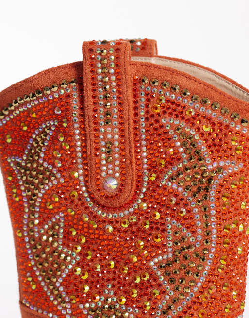 Azalea Wang - Bottines cloutées style western - Orange brûlé, 3 de 4